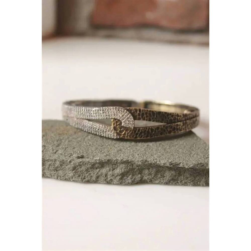 NEW TAT2 DESIGNS rockove crystal hammered loop bangle bracelets in gold